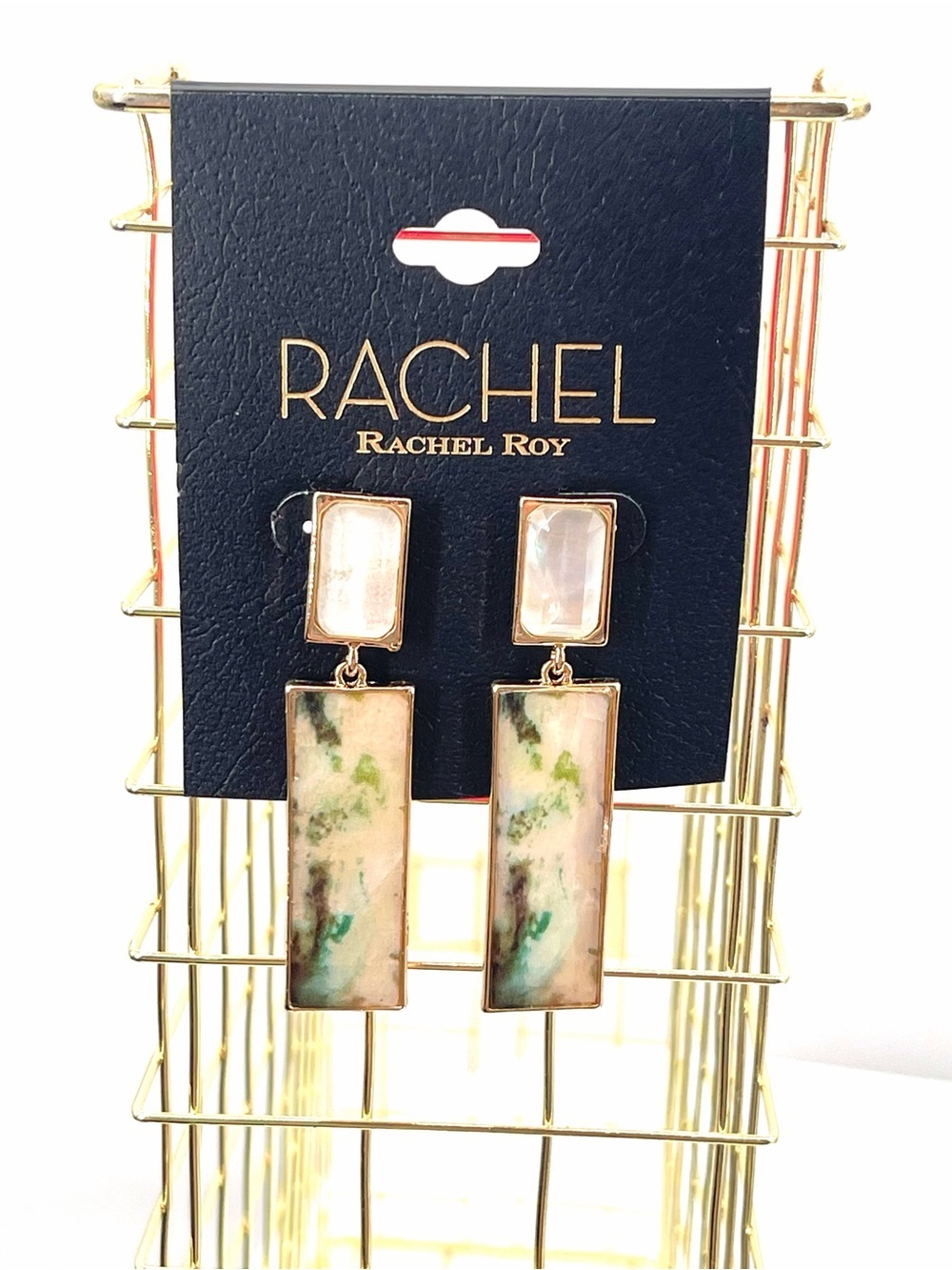 Rachel Rachel Roy nwt cream green marbled rectangle dangle earrings